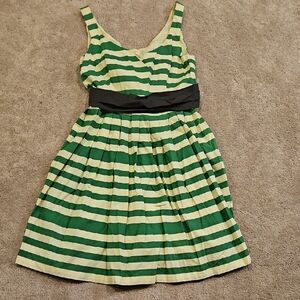 Corey Lynn Calter Green and Cream Striped Women's Dress, 100% Cotton